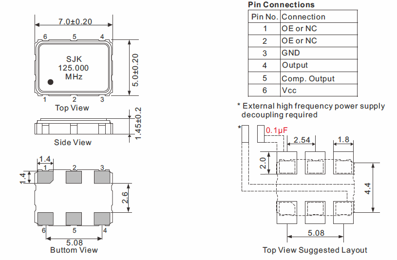 7H Series HCSL Ouput SMD 7050 Crystal OscillatorSJK Crystal Oscillator